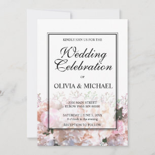 Invitation Romantique dentelle blanche hydrangée roses rose m