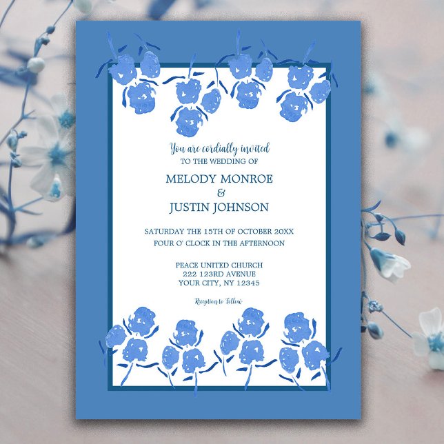 Invitation Romantique Dusty Blue Floral Mariage (Créateur téléchargé)