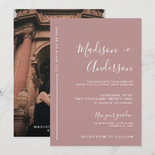Invitation Romantique Dusty Rose rose avec Mariage photo