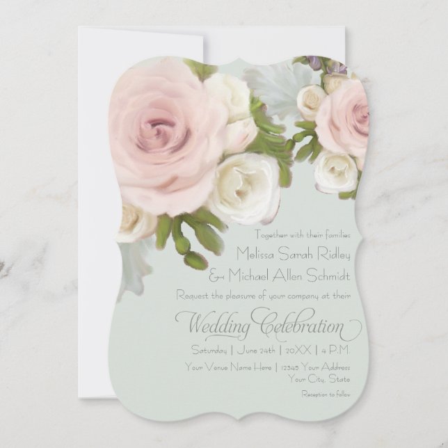 Invitation Romantique Dusty Rose Sage Succulents Mariage flor (Devant)