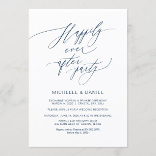 Invitation Romantique Écriture Bleu Marine, Mariage en Elopem