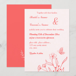 Invitation Romantique élégant corail rose mariage floral