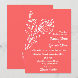Invitation Romantique élégant corail rose mariage floral