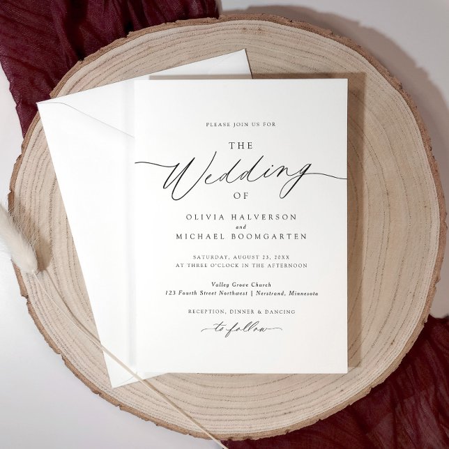 Invitation Romantique Élégant Delicate Mariage de calligraphi (Delicate calligraphy adds a romantic touch to this modern minimalist wedding invitation.)