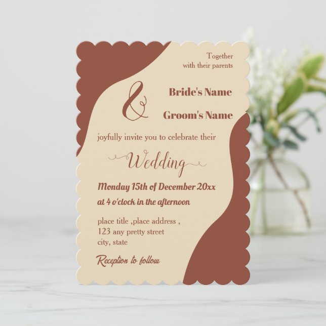 Invitation Romantique élégant mariage en terre cuite (Debout devant)