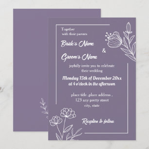 Invitation Romantique élégant mariage floral mauve