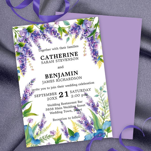 Invitation Romantique Elegant violet et bleu Mariage Wisteria (Créateur téléchargé)