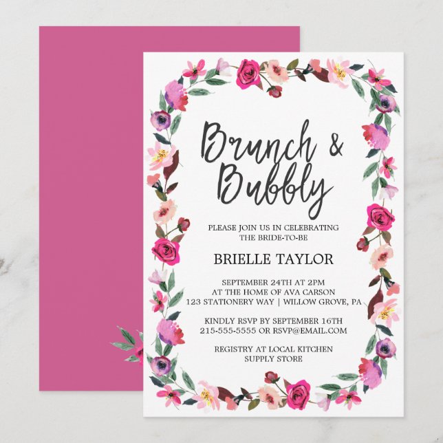 Invitation Romantique Fairytale Blossom Wreath Brunch & Bubbl (Devant / Derrière)