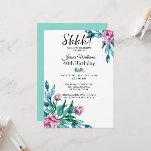 Invitation Romantique Feminine Floral 40e Anniversaire surpri