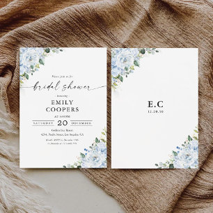 Invitation Romantique Fête de Mariage Fleurie Bleue Clair
