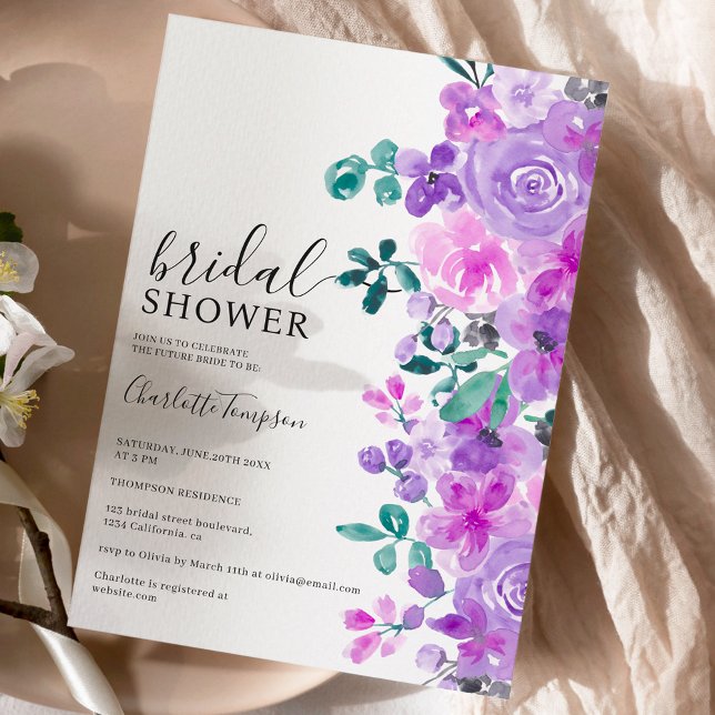 Invitation Romantique fleurs violet lavande douche nuptiale (Créateur téléchargé)