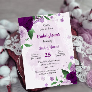 Invitation Romantique fleurs violettes verdure douche nuptial