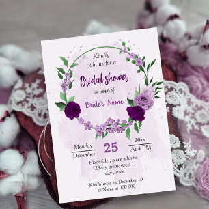 Invitation Romantique fleurs violettes verdure douche nuptial