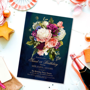 Invitation Romantique Floral Emerald Green Gold 16 Anniversai