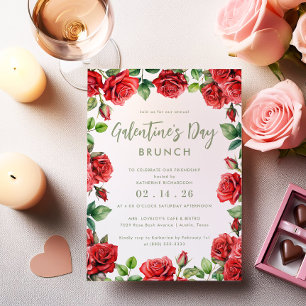 Invitation Romantique Floral Galentine's Day Brunch Roses rou