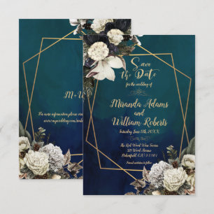 Invitation Romantique Floral Gold Wreath Enregistrer la date 