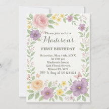 Invitation Romantique Floral Premier anniversaire