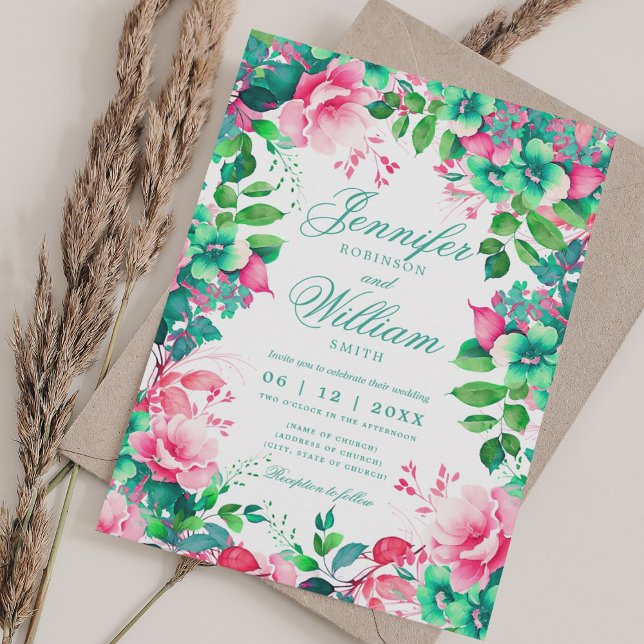 Invitation Romantique Floral Printemps Été Mariage élégant (Romantic Floral Spring Summer Elegant Wedding Invitation)