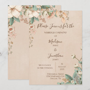 Invitation Romantique Floral Script main tiré jolie Mariage
