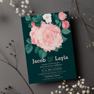 Invitation Romantique forêt vert rose rose rose rose mariage