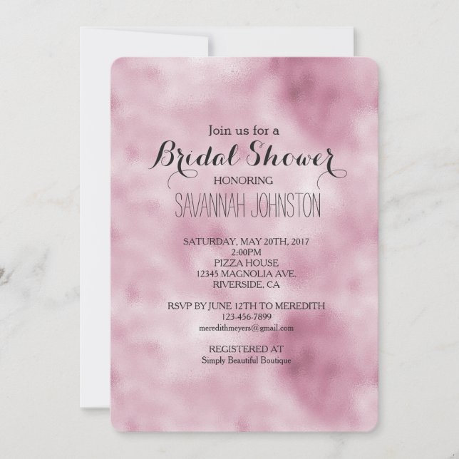 Invitation Romantique Glam rose douche nuptiale (Devant)