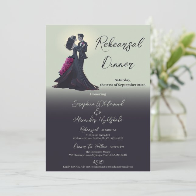 Invitation Romantique gothique Amoureux Répétition Dîner Mari (Debout devant)
