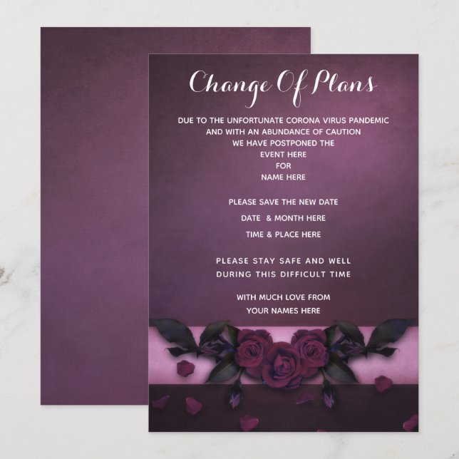 Invitation Romantique Gothique Roses & Pétales Changement De  (Devant / Derrière)
