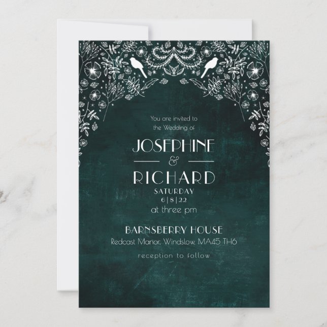 Invitation Romantique Green et blanc design de jardin secret, (Devant)