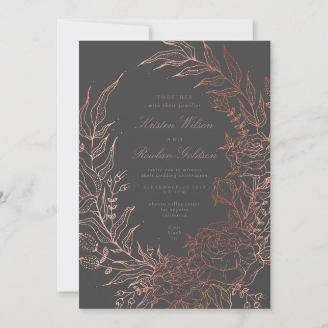 Invitation Romantique Gris Classique Mariage de la couronne d (Devant)