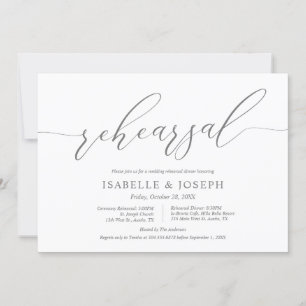 Invitation Romantique gris foncé, répétition Mariage et dîner