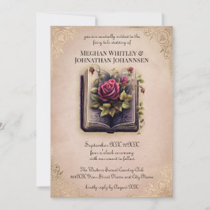 Invitation Romantique Histoire Livre fée Mariage sur rose