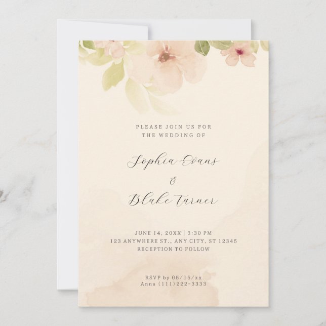 Invitation Romantique Jaune et Vert Floral Jaune Mariage (Devant)