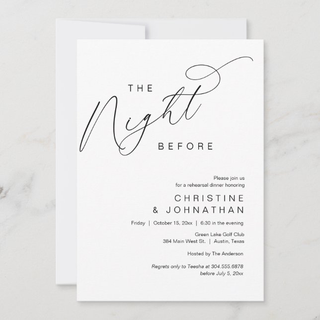 Invitation Romantique La Nuit Avant Le Dîner De Répétition Ma (Devant)
