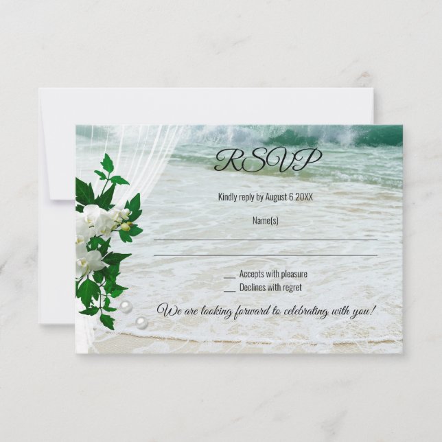 Invitation Romantique Lace Pearls Orchid Beach Wedding RSVP (Devant)