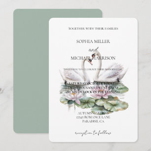 Invitation Romantique Lotus rose Floral Swans Mariage