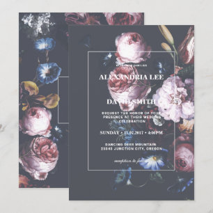 Invitation Romantique Mariage noir Moody Floral rose