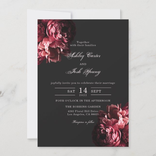 Invitation Romantique Moody Gothique Dark Floral Mariage (Devant)