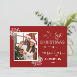 Invitation Romantique Notre 1er Noël Comme M. & Mme Photo In
