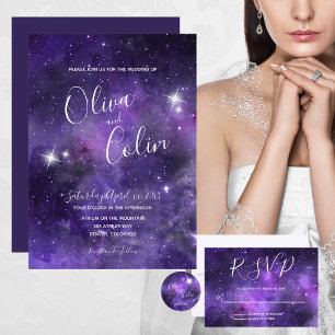 Invitation Romantique Nuit Ciel Starlight Violet Mariage