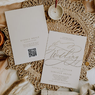 Invitation Romantique or et ivoire QR Code tout en un Mariage