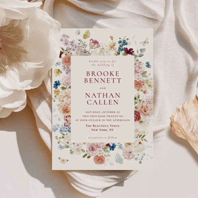 Invitation Romantique Papillon Floral Frame Mariage (Créateur téléchargé)