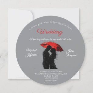 Invitation Romantique Parisien Parapluie Rouge Love Silhouett