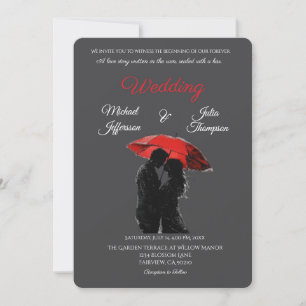 Invitation Romantique Parisien Parapluie Rouge Love Silhouett