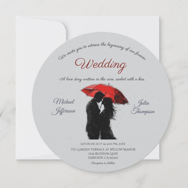 Invitation Romantique Parisien Parapluie Rouge Love Silhouett (Devant)