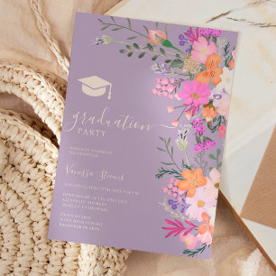 Invitation Romantique pastel fleurs sauvages printemps gradua