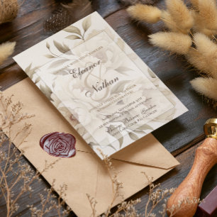 Invitation Romantique Peonies Beige Floral Mariage de automne