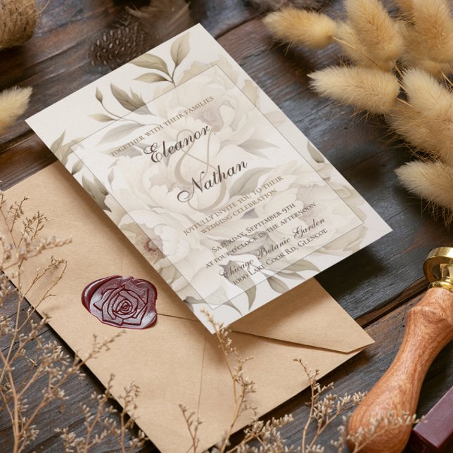 Invitation Romantique Peonies Beige Floral Mariage de automne (Créateur téléchargé)