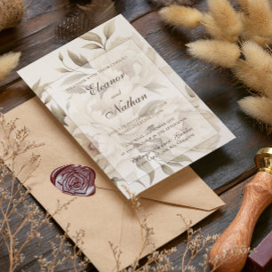 Invitation Romantique Peonies Beige Floral Mariage de automne