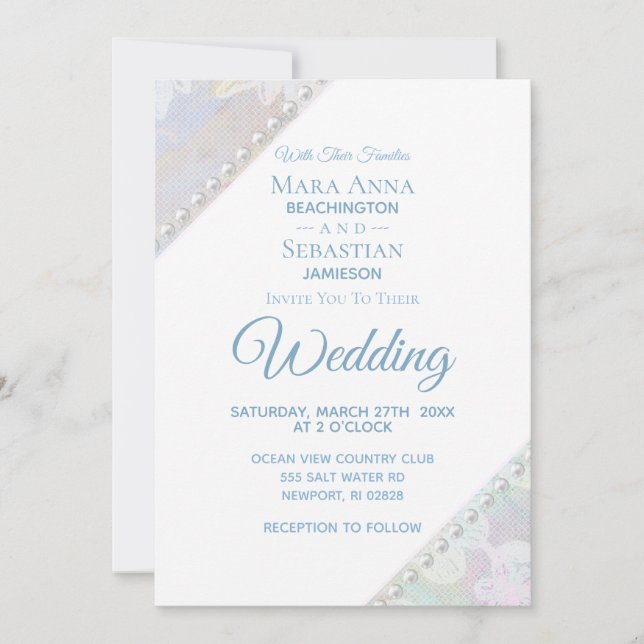 Invitation *~* Romantique perles de dentelle florale Mariage  (Devant)