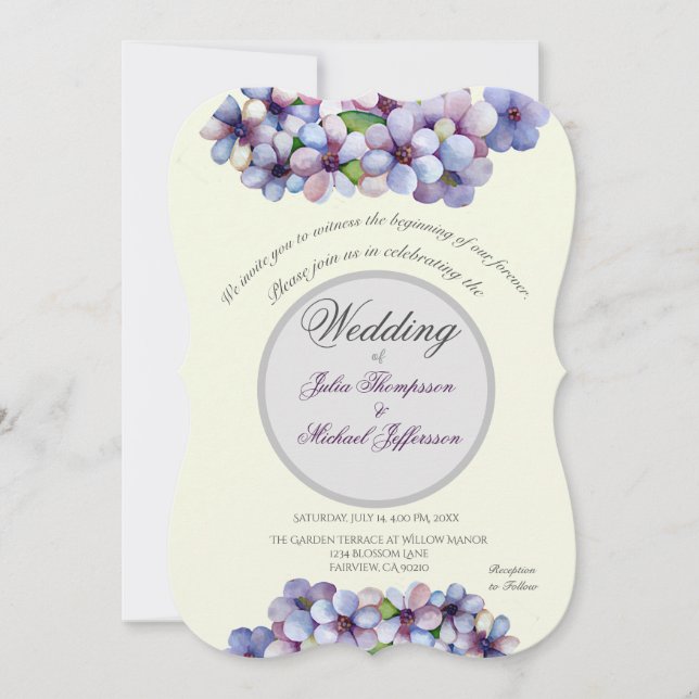 Invitation Romantique Poétique Lilac Aquarelle Mariage Floral (Devant)